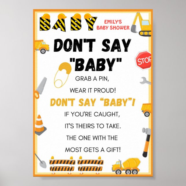 Poster Bébé en construction Baby shower Jeu Signal (Devant)