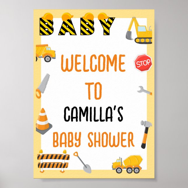 Poster Bébé en construction Baby shower Jeu Signal (Devant)