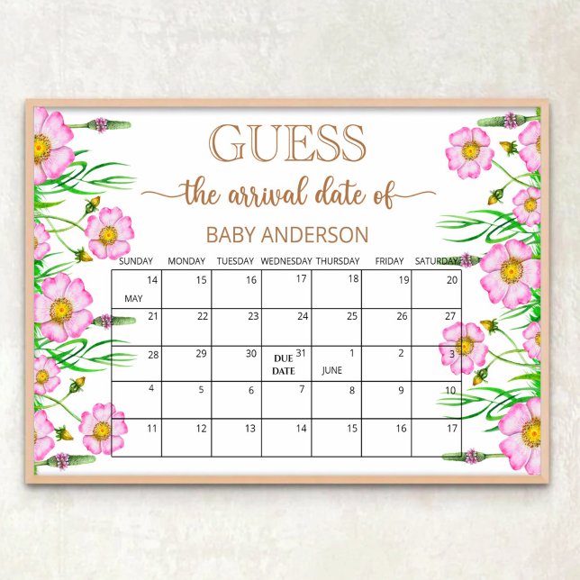 Poster Bébé en fleur baby shower deviner date d'échéance  (Créateur téléchargé)