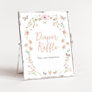 Poster Bébé en fleur Baby shower Papillon  Déchets Raffle