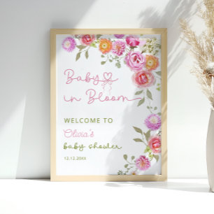Poster Bébé en Fleur Blush rose Fille Baby shower Bienven