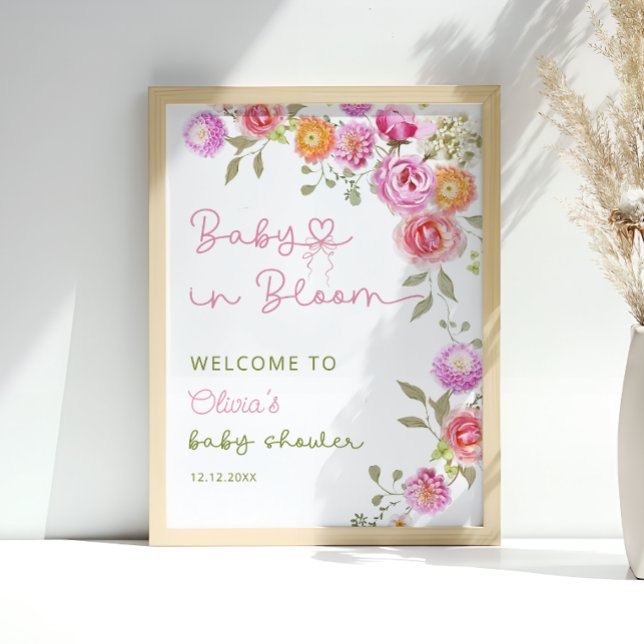 Poster Bébé en Fleur Blush rose Fille Baby shower Bienven (Créateur téléchargé)