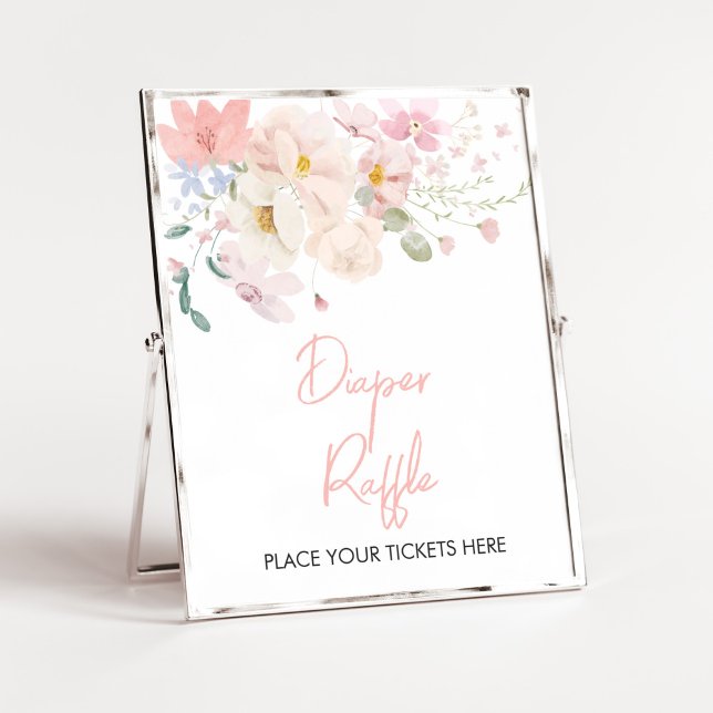 Poster Bébé en Fleur Blush rose floral Raffle (Blush Pink Floral Baby in Bloom Baby Shower Diaper Raffle Sign)