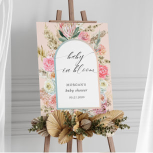 Poster Bébé En Fleur Bohème Floral Baby shower Invitation