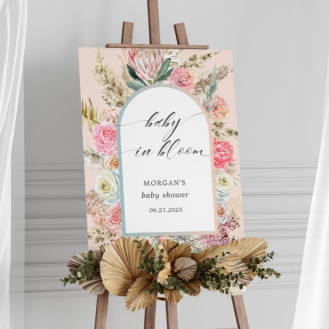 Poster Bébé En Fleur Bohème Floral Baby shower Invitation (Créateur téléchargé)