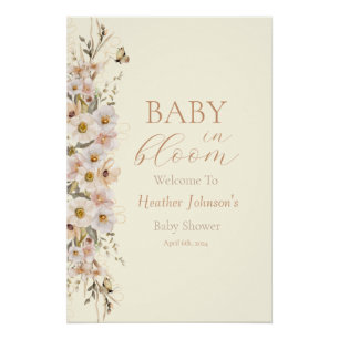 Poster Bébé En Fleur Boho Baby shower neutre