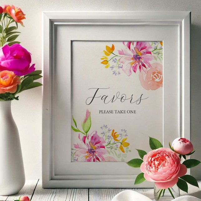 Poster Bébé en Fleur Favorise l'affiche (baby in bloom party posters features a watercolor floral favors sign.)