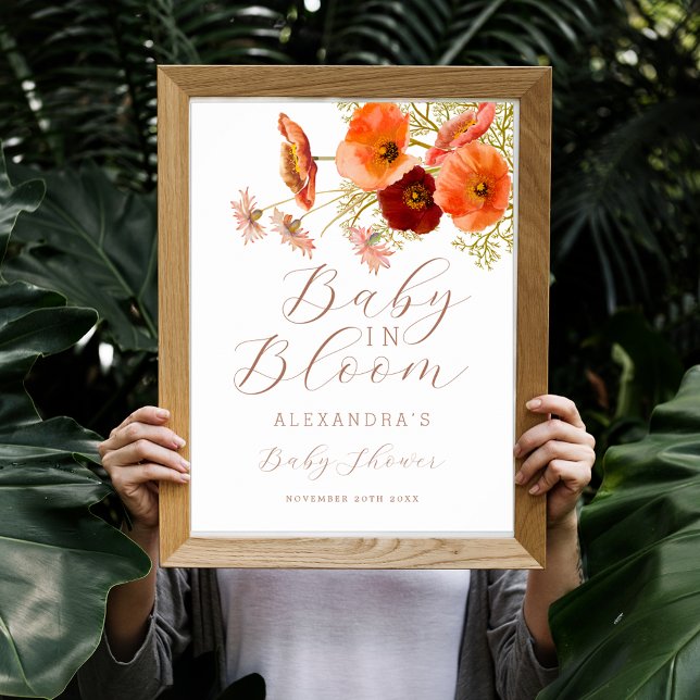 Poster Bébé en Fleur Fleur sauvage Boho Automne Floral Do (Baby in bloom wildflower boho fall floral baby shower welcome personalized poster Whimsical elegant)