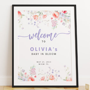 Poster Bébé en fleurs bienvenue fleurs sauvages violettes
