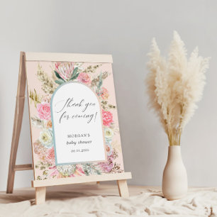 Poster Bébé en fleurs Bohême Baby shower signe Merci