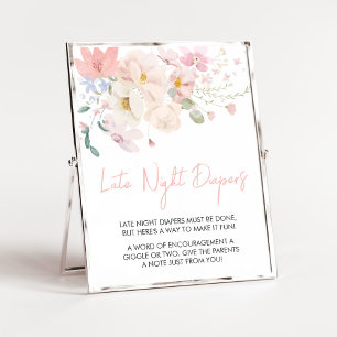 Poster Bébé en fleurs rose rose florale Late Night Diaper