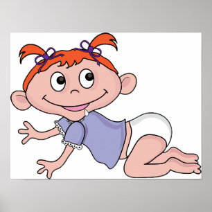 Poster Bébé Fille Dessin Animé Rampant Cheveux Roux Ruban
