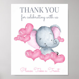 Poster Bébé Fille Eléphant Baby shower Favoriser Panneau 