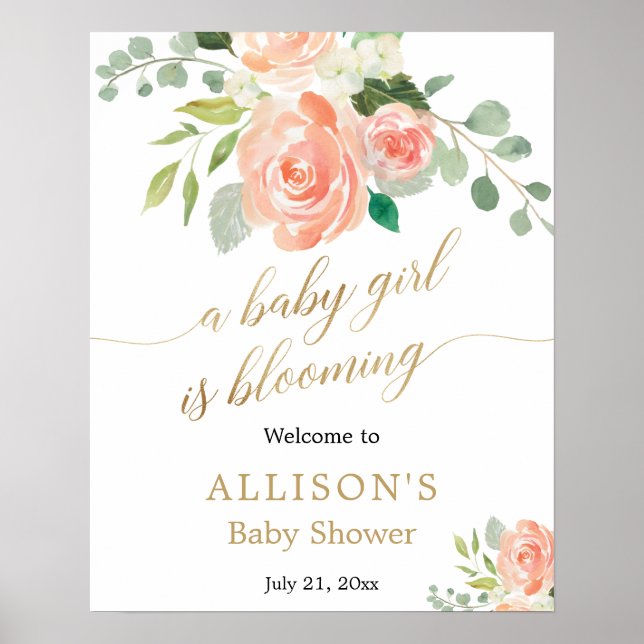 Poster Bébé fille est floraison fleur de pêche signe d'ac (Devant)