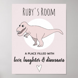 Poster Bébé Fille Gribouillis Dinosaure Rose T-Rex Nom Nu