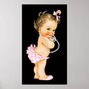 Poster Bébé Fille rose Rouffle Pantalon Baby shower perle
