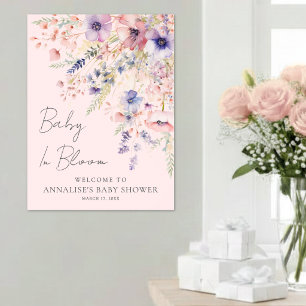 Poster Bébé Fleur Sauvage en Fleur Rose Bienvenue à la Ba