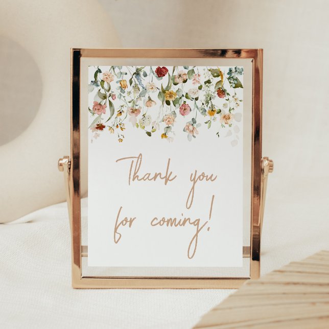 Poster Bébé fleur sauvage en Merci en fleurs pour venir (Boho Spring Floral Baby Shower Thank you for Coming Sign)