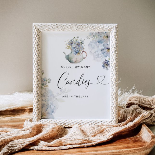 Poster Bébé floral bleu brasse deviner combien de bonbons (Créateur téléchargé)