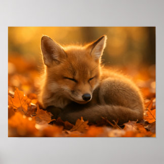 Poster Bébé Fox dans les feuilles d'automne