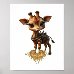 Poster Bébé girafe dans un style cartoon steampunk T-