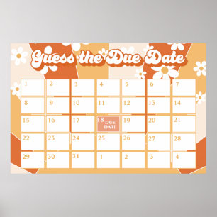 Poster Bébé Groovy Rétro Fête de Naissance Date Prévue