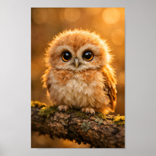 Poster Bébé Hibou Doux sur Branche Faune Forestière Nurse