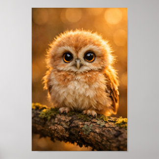 Poster Bébé Hibou Doux sur Branche Faune Forestière Nurse