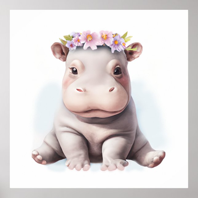 Poster Bébé Hippopotame Adorable (Devant)