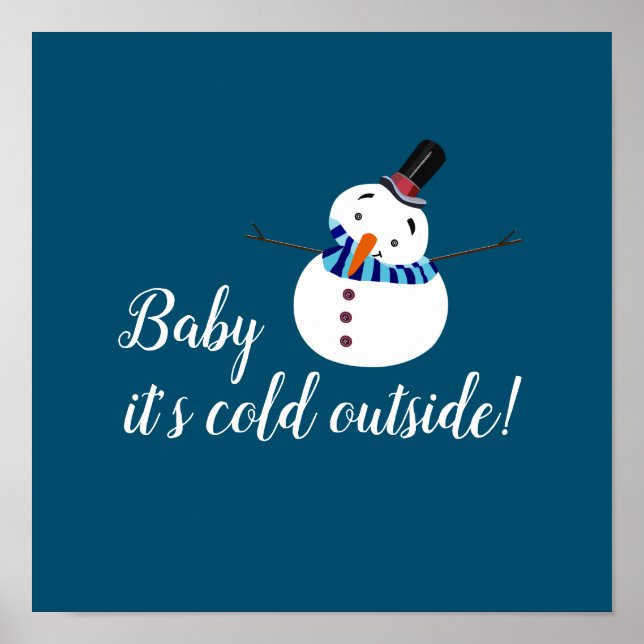 Poster Bébé Il fait froid dehors, bonhomme de neige bleu (Devant)