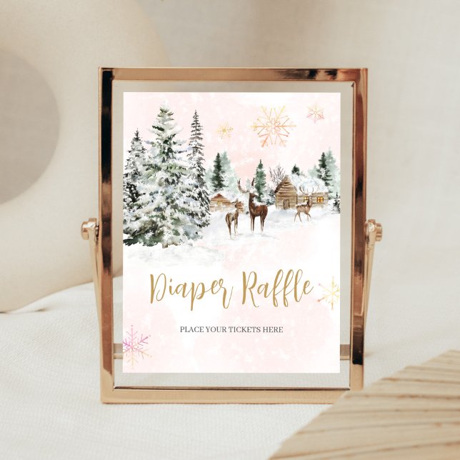 Poster Bébé Il fait froid dehors Fille Raffle de couche d (Winter Wonderland Baby Shower Diaper Raffle Sign)