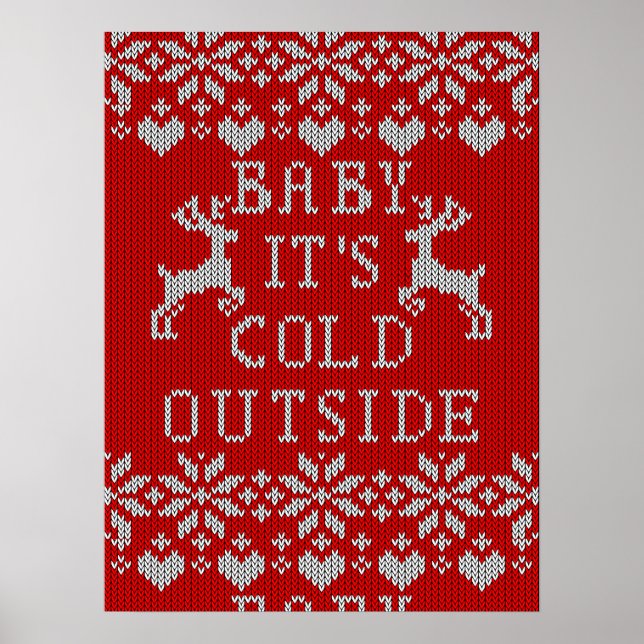 Poster Bébé Il fait froid dehors Tricot Sweater Rouge (Devant)