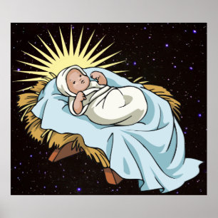 Poster bébé jésus dans la mangeoire