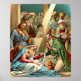 Poster Bébé Jésus et les sages priant