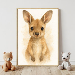 Poster Bébé kangourou adorable, art à l'aquarelle