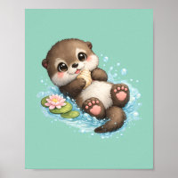 Bébé loutre mignonne flottant dans l'eau vert ment
