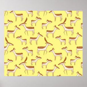 Poster Bébé mignon Cerf et famille sur Pastel Jaune