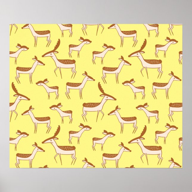 Poster Bébé mignon Cerf et famille sur Pastel Jaune (Devant)