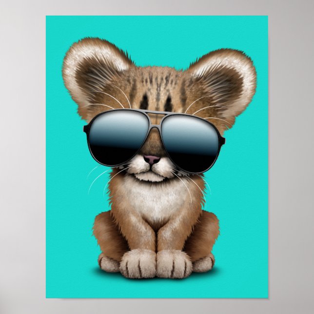 Poster Bébé mignon Cougar porter des lunettes de soleil (Devant)