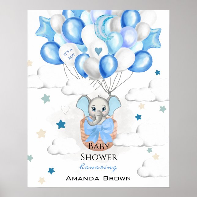 Poster Bébé mignon Eléphant Ballons Panier Baby shower ga (Devant)