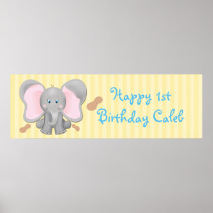 Poster Bébé mignon éléphant & cacahuètes Bannière de fête