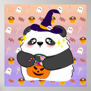 Poster Bébé mignon Halloween Panda Trick ou traitement