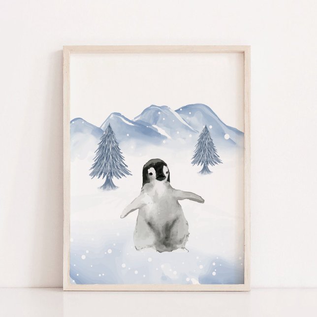 Poster Bébé mignon hiver Penguin Décor mural (Cute Baby Winter Penguin Nursery Wall Decor)
