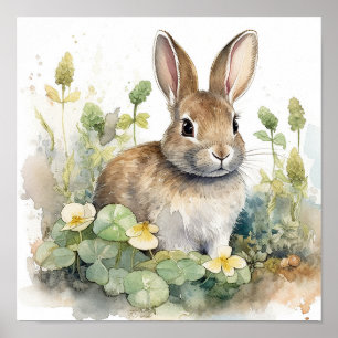Poster Bébé mignon lapin Aquarelle lapin