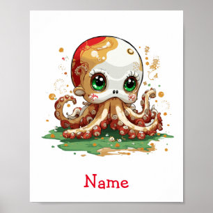 Poster Bébé mignon Octopus Nom personnalisé