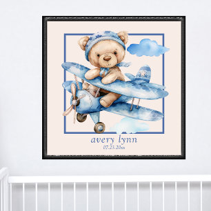 Poster Bébé mignon Ours & Jouet Avion Nursery Wall Art