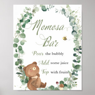 Poster Bébé mignon ours vert Baby shower Momosa Bar