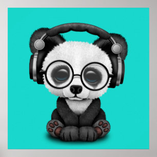 Poster Bébé mignon Panda portant un casque