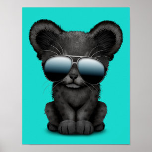 Poster Bébé mignon Panthère noire portant des lunettes de