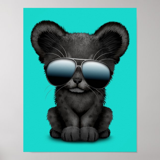 Poster Bébé mignon Panthère noire portant des lunettes de (Devant)